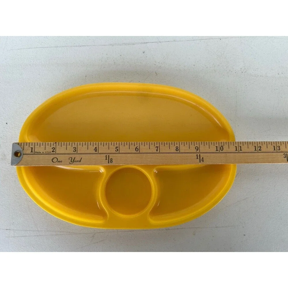 Vintage 1970s Yellow Plastic Divided Snack Trays Cup Holder Plates Set of 4